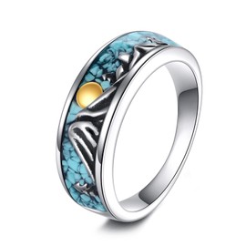 ONEFINITY Mountain Rings 925 Sterling Silver Turquoise Mountain Ring Nature Jewelry Gift For Nature Lovers