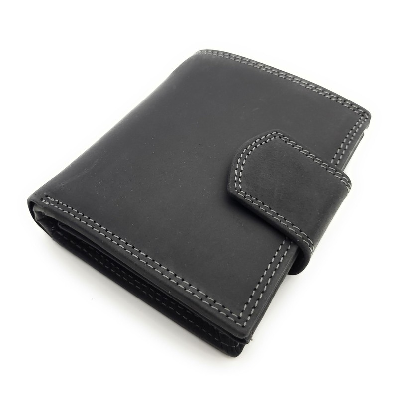 Lemasi Genuine Buffalo Full Leather Wallet with RFID Protection, Black,