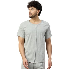 HAXOR Unisex Post Surgery Valcro Open Tearaway Grey Premium Cotton T-Shirt for Post-Op_XL