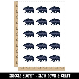 Mountain Scene Bear Silhouette Temporary Tattoo Water Resistant Fake Body Art Set Collection - 15 2" Tattoos (1 Sheet)