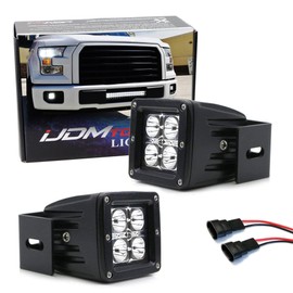 iJDMTOY White LED Pod Fog Lamp Kit Compatible With Ford 2015-20 F150, 2017-22 F250 F350, Includes (2) 20W High Power LED Cubes, Foglight Location Mounting Brackets & Wiring/Adapter Harnesses