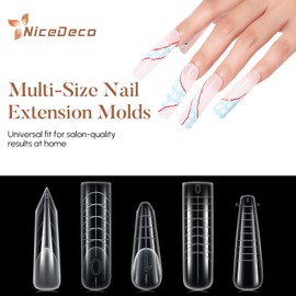 Nicedeco Poly Extension Gel Dual Nail Forms, 120pcs Nail Molds for Builder Extension, 5 Style 12 Size Dual Forms for Gel Nail Tips Nail Art Design Salon DIY Kit 3