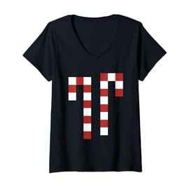 Womens Pixel Peppermint Candy Canes V-Neck T-Shirt