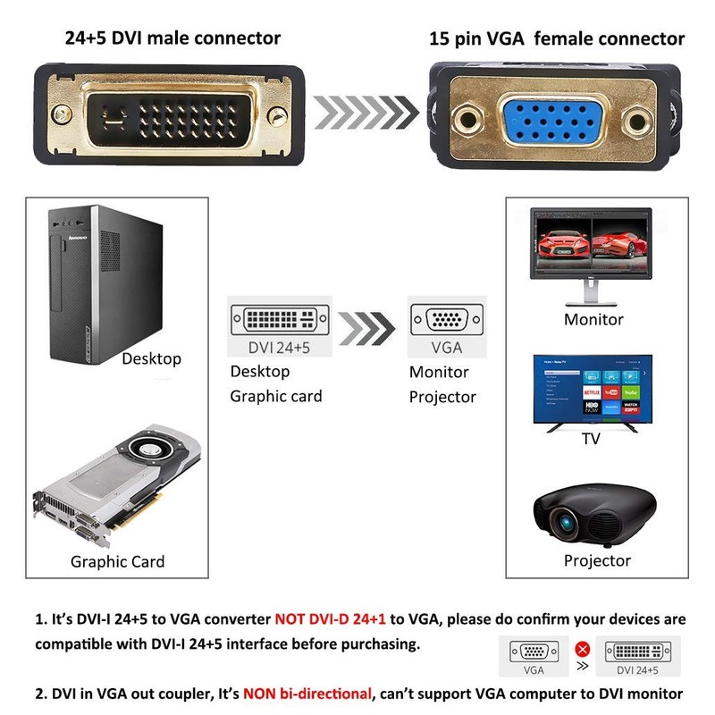 DTECH DVI Male to VGA Female Adapter DVI-I 24+5 Port