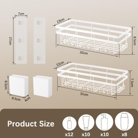 TranRantic 2 Pcs Shower Caddy, Bathroom Shelves, Shower Shelves Wall Shelf Rack Accessories with Toothbrush Holder No Drilling, Durable Bathroom Organizers and Storage for Home & Kitchen