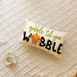 Ogiselestyle Gobble Thanksgiving Turkey Throw Pillow Cover, 12 x 20 Inch Fall Thanksgiving Cushion Case for Sofa Couch