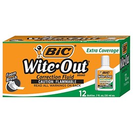 BIC Wite-Out Brand Extra Coverage Correction Fluid, 20 ml, White, 12-Count