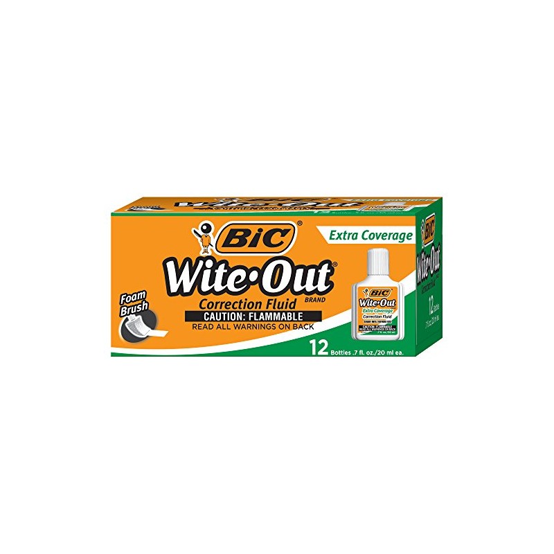 BIC Wite-Out Brand Extra Coverage Correction Fluid, 20 ml, White,