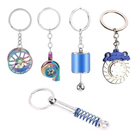 LightBeacon Pack of 5 Car Parts Key Chain, Turbocharger Keychain, Metal Car Motorcycle Keyring, Gear Lever Keyring, Birthday Gift, Creative Car Styling for Boys, multicoloured, Unit size