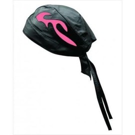 Allstate Leather Black Skull Cap with Pink Flame Design