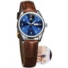 OLEVS Women's Easy Reader 28mm Leather Watch, Analog Blue Dial