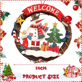 NLMWTI Jewellery Snowman Christmas Wreath Braided Advent Wreath Christmas Wreath Rattan Christmas Wreaths for Front Door Approx. Diameter 25 cm Door Wreath Welcome for Christmas Wreath Front Door