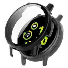 SHEAWA Garmin Vivoactive 5 Case Cover PC + Tempered Glass Film Full Protection 9H Hardness Integrated Protective Case Protective Cover Shockproof Accessories (Black)