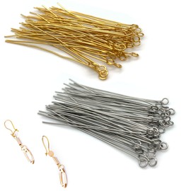 DHER Gold-Plated Head Pins Chain Pins DIY Gold Rivet Pins Pack of 100 T-shaped Needle 0.6 mm Wire Diameter Flat Head Needle Silver/Gold Pearl Thread Titanium Steel Jewellery Needle (50 mm)