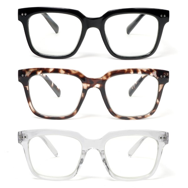 MMOWW 3 Pack Square Reading Glasses with Spring Hinges Oprah