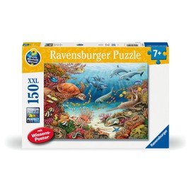 Ravensburger 13411 Children's Puzzle 13411 Sea Animals on Coral Reef Why Why Puzzle 150 Pieces XXL + Knowledge Poster, for Children from 7 Years