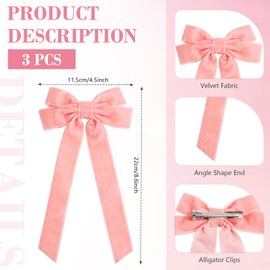 3 Pack Velvet Hair Bows for Women Girls Blush Pink Bow Hair Accessories with Alligator Clips Big Ribbon for Autumn Christmas Winter Hair Decor (Blush Series, Velvet)