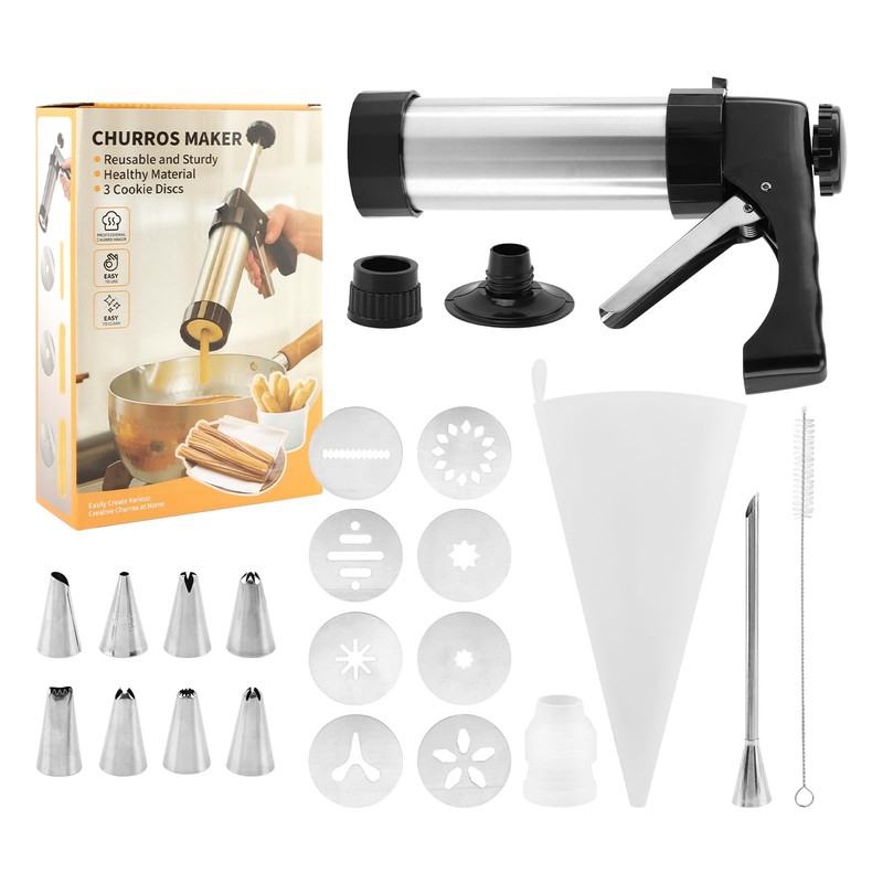 Churro Maker Machine Churrera and Piping Bag Churros Filler, Stainless