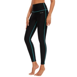 Ubestyle UPF 50+ High Waist Women's Swim Pants Swim Leggings Swimming Tights Rash Guard Pants Sun Protective, Black(blue Stitching), Large