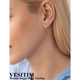 Vesitim Hoops Earrings for Women Sterling Silver Huggie Hoops White Gold/Yellow Gold/Rose Gold Plated Jewelry, Sterling Silver, No Gemstone
