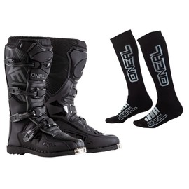 O'NEAL Element Boots with Pro MX Socks Combo (Black, 11)