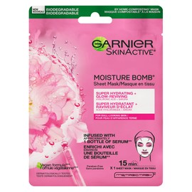 Garnier Beauty Face Mask, Hydrating Glow Boosting Skin Care for Dull Skin, with Hyaluronic Acid + Sakura Extract, 1 Tissue Mask (28mL)