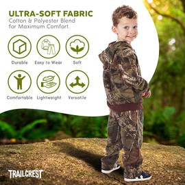 TrailCrest by Treel - Conjunto de sudadera de algodón con cierre completa y sudadera con capucha para niños pequeños, Camo, 5 Años