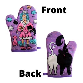 Crazy Cat Lady Funny Pet Kitten Kitty Animal Lover Graphic Kitchen Accessories Funny Graphic Kitchenwear Cool Cat Novelty Cookware Purple Oven Mitt + Apron