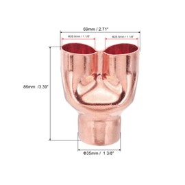 PATIKIL 1 3/8" x 1 1/8" x 1 1/8" ID Tee Y Type Copper Fitting, 1 Pcs Welding Joint Split Union Intersection for HVAC, Air Conditioning Refrigeration System
