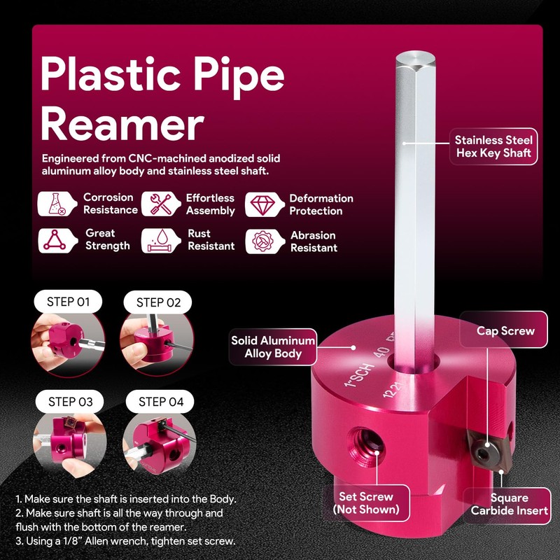 1-Inch Head Plastic Pipe Fitting Reamer With 1/4-Inch Hex Shaft,