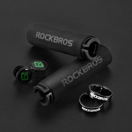 ROCKBROS Handlebar Grips Lock-On Design Bicycle Grips Shock-absorbing and Non-slip Grips made of Thickened Sponge for 22.2mm Handlebars - Color: BT1001GNBK