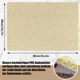 Non-Slip Shower Mat, Loofah Bath Mat with Drainage Holes, Loofah Shower Mat, Soft and Comfortable Bath Mat, Non-Slip Bath Mat, for Families (Beige, 40 x 80 cm)