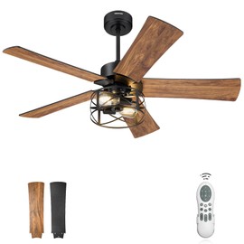 YOUKAIN Ceiling Fans with Lights, 48 Inch Farmhouse Ceiling Fans with Lights and Remote, 5-Reversible Blades with Matte Black/Wooden Finish, 48-YJ632-BKW