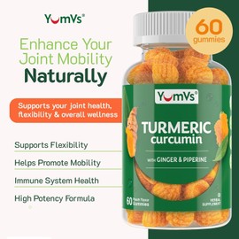 YumV's Turmeric Gummies with Ginger and Piperine - Peach Flavored Gluten Free Vegetarian Turmeric Ginger Supplement with Black Pepper 60 Count (Pack of 2)