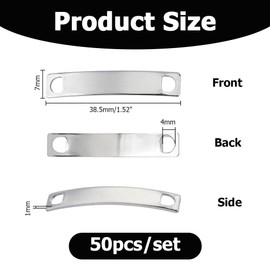 Hobbspring 50Pcs Stainless Steel Shoelace Charms Curved Rectangle