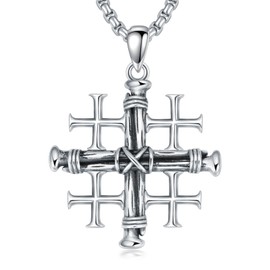 PROESS Crusaders Jerusalem Cross Necklace 925 Sterling Silver Nail Cross Pendant Necklace Jerusalem Cross Jewellery Gifts for Women Men