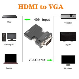 Adaptador 1080P HDMI a VGA, Adaptador Convertidor VGA a HDMI, Sincronización de Audio Y Video Convertidor HDMI Hembra a VGA Macho con Cable de Audio de 3.5 Mm para Computadoras Portátiles Monitores de