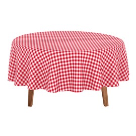 JHDZDHY 10 Pack Premium Disposable Plastic Tablecloth 84" Round Table Cover for Birthdays Weddings Christmas Anniversary Buffet Table (Red Checkered)
