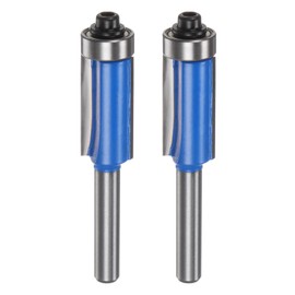 HARFINGTON 2pcs Flush Trim Router Bit 1/4" Shank 1/2" Dia 1" Cutting Depth Top Bearing Flush Straight Cut Trimming Router Bits Carbide for Particle Board Plywood MDF Woodwork, Blue