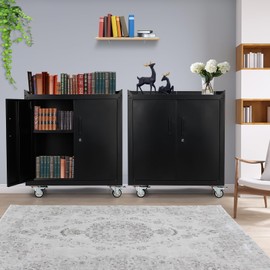 GarveeHome 2 Door Metal Storage Cabinet with Wheels, Tool Storage Cabinet with Adjustable Shelves, Lockable Tool Cabinet, Rolling Tool Chest for Home, 34" H x 30.3" L x 18" W, Assembly Required