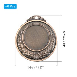 PATIKIL Blank Award Medals, 6 Pcs Round Flat Metal Medals with Wheat Pattern Alloy Award Pendant for Competitions Sports Meetings Party, Copper