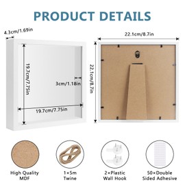 WEFINEST 3D Picture Frame for Filling, Deep Picture Frame 22.1 x 22.1 cm, Thick Picture Frame with Transparent Glass, Frame for Filling for Tables and Walls, Flowers, Gifts, Souvenirs (3 cm