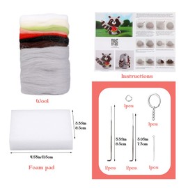 JUPEAN Needle Felting Kit Needle Felting Supplies Needle Felting Starter Kit Raccoon Animal Doll with Wool Roving, Felting Needles, Foam Mat and Wool Felting Supplies for DIY Felting Wool Projects