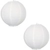 2 x 12" White round paper lantern with wire ribbing