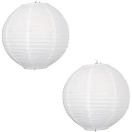 2 x 12" White round paper lantern with wire ribbing - 2 pack