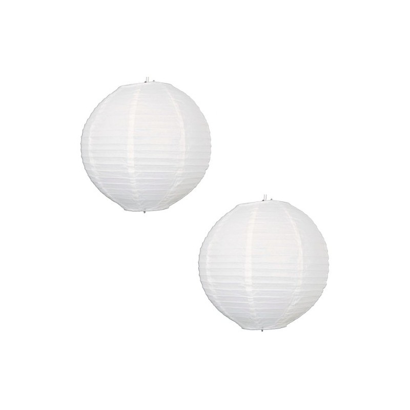 2 x 12" White round paper lantern with wire ribbing