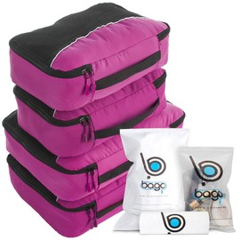 Bago Packing Cubes for Suitcases & Travel Bags - 7Pcs Luggage & Suitcase Organizer Bags Set - Compression Packing Cubes for Travel Organizer - 4 Travel Cubes plus 3 Zip Bags (Pink)