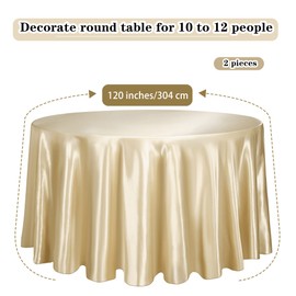 TURSTIN 2 Pieces Round Satin Tablecloth 120 Inches Overlay Table Cover Smooth Fabric Table Decor Bright Silk Tablecloth for Holiday Dinner Wedding Banquet Table Decoration (Champagne)