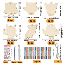 6-Piece Wind Chime Craft Set Children, Owls Wind Chimes, Autumn Crafts Wooden Pendants, Children's Owls Crafts, Craft Creative Set, Wooden Discs for Painting, Unfinished Wood Craft Set, Owl Decoration