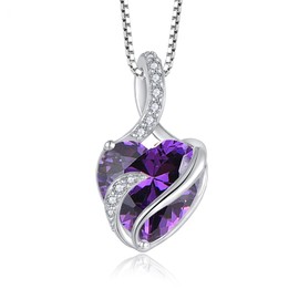 FJ Necklaces for Women 925 Sterling Silver Heart February Birthstone Pendant Necklace Amethyst Jewellery Gifts for Women Girls